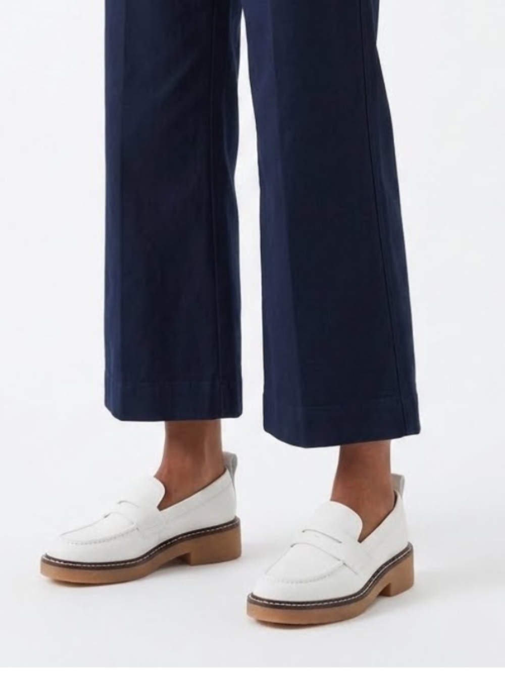 New Everlane White Leather Gum Sole Platform Penny Loafers 10 Nautical Coastal